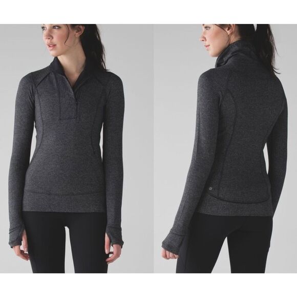 Lululemon Think Fast Heathered gray Herringbone 1/4 zip SWEATSHIRT TOP sz 4 - Picture 1 of 8